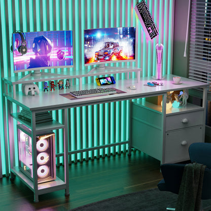 93-Inch L-Shaped Office Desk – With Power Outlets and LED Lights