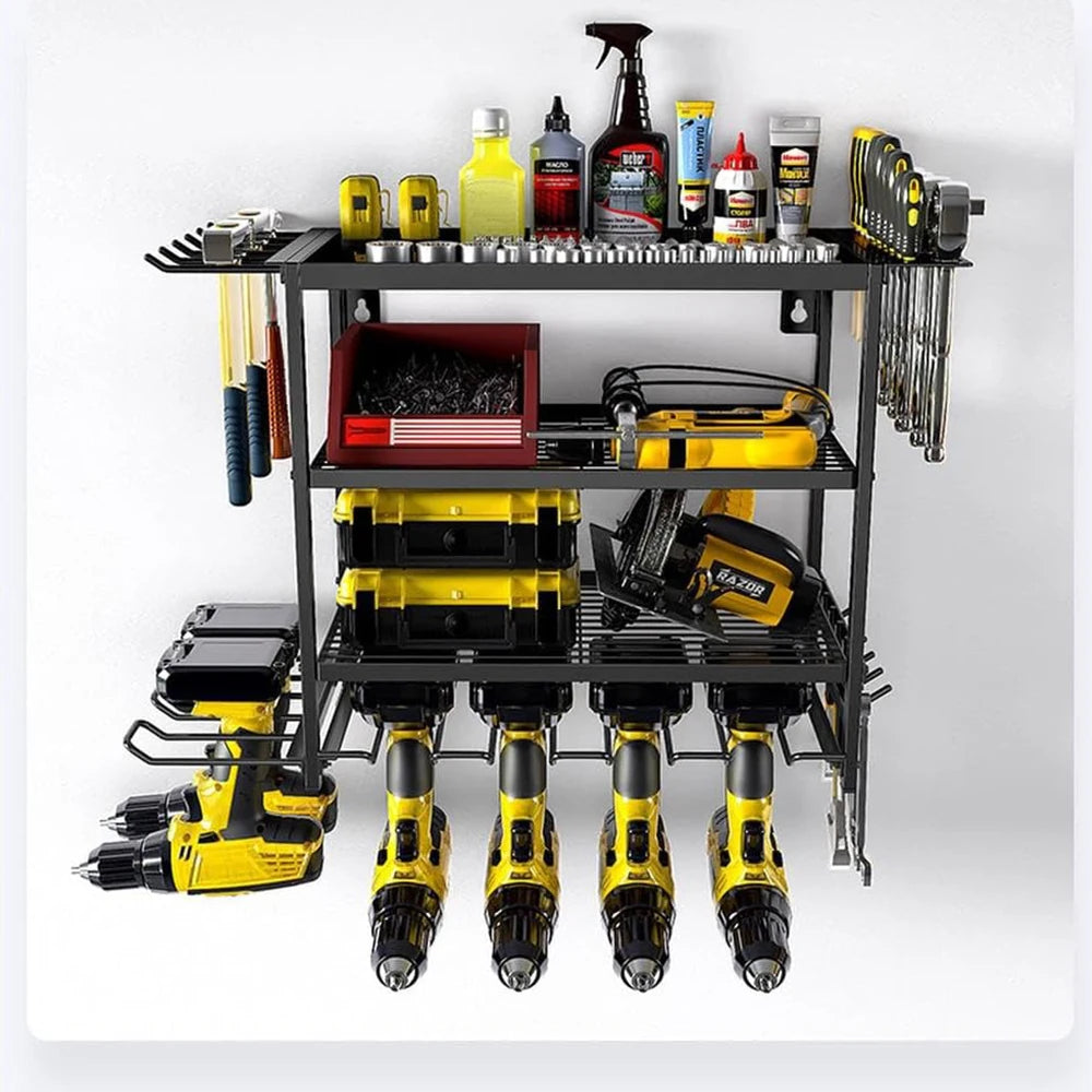 Power Tool Organizer – 4-Tier Wall Mounted Heavy-Duty Metal Rack