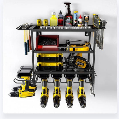 Power Tool Organizer – 4-Tier Wall Mounted Heavy-Duty Metal Rack