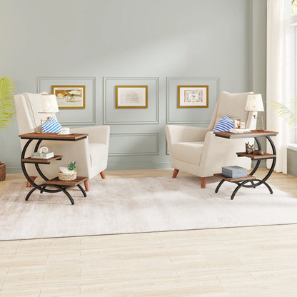 C-Shaped End Table – Industrial 3-Tier Wood Side Table