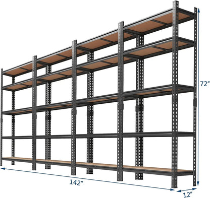 5-Tier Heavy Duty Metal Shelving Unit – 72"H, 4 Pack