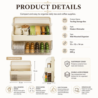 Tea Bag Storage Box – Dustproof Double-Layer Countertop Organizer