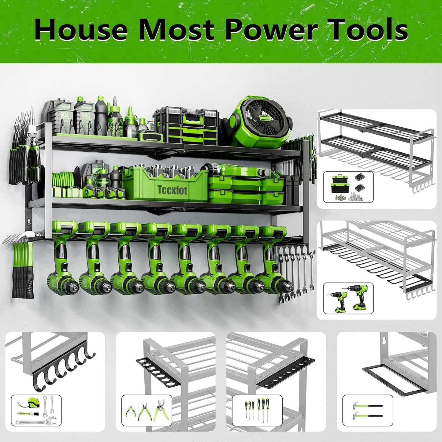 3-Layer Wall Mount Drill Holder – Garage Tool Organizer Rack