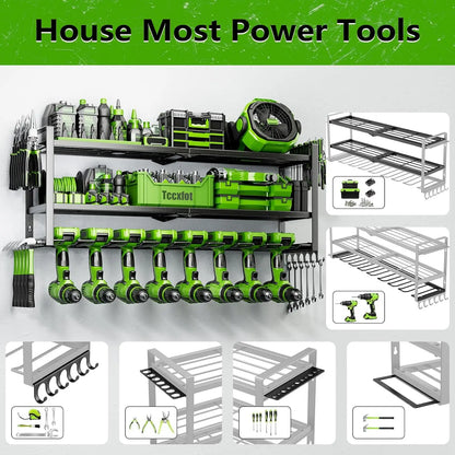 3-Layer Wall Mount Drill Holder – Garage Tool Organizer Rack