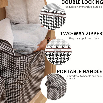 Houndstooth Storage Bag – Large Folding Polyester Organizer for Bedding