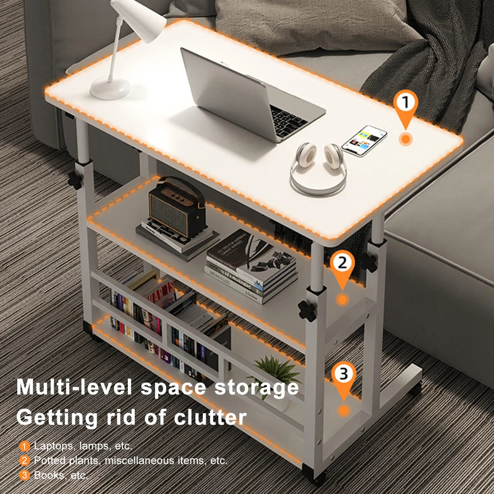 Height Adjustable Laptop Desk – Mobile Wooden Rolling Workstation