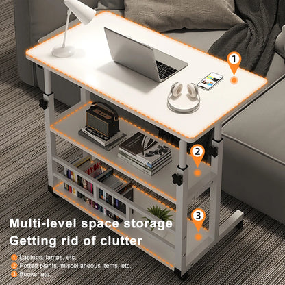 Height Adjustable Laptop Desk – Mobile Wooden Rolling Workstation