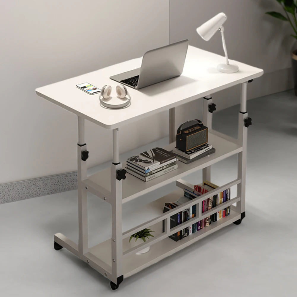 Height Adjustable Laptop Desk – Mobile Wooden Rolling Workstation