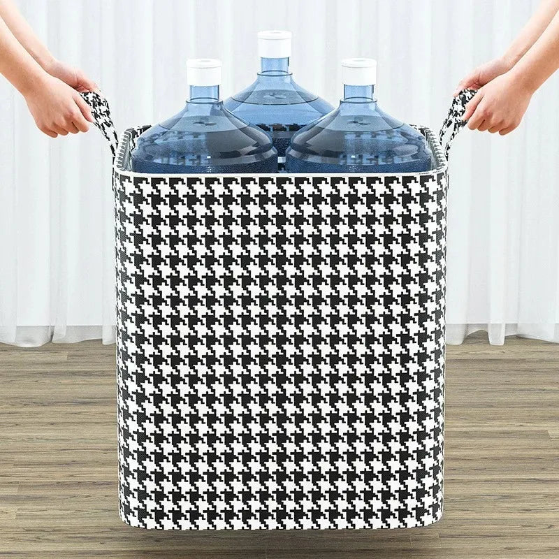 Houndstooth Storage Bag – Large Folding Polyester Organizer for Bedding