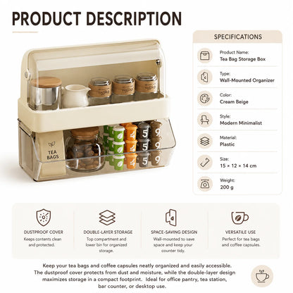 Tea Bag Storage Box – Dustproof Double-Layer Countertop Organizer