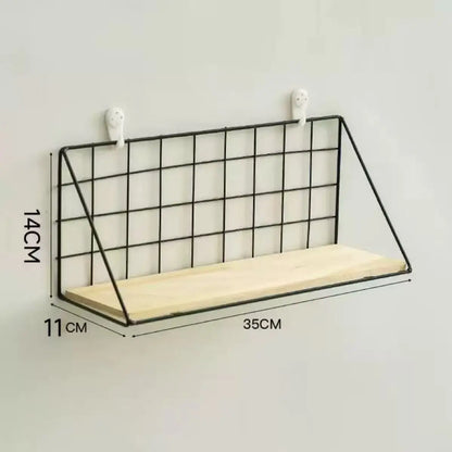 Floating Wall Shelves – Wood Storage with Metal Wire Basket