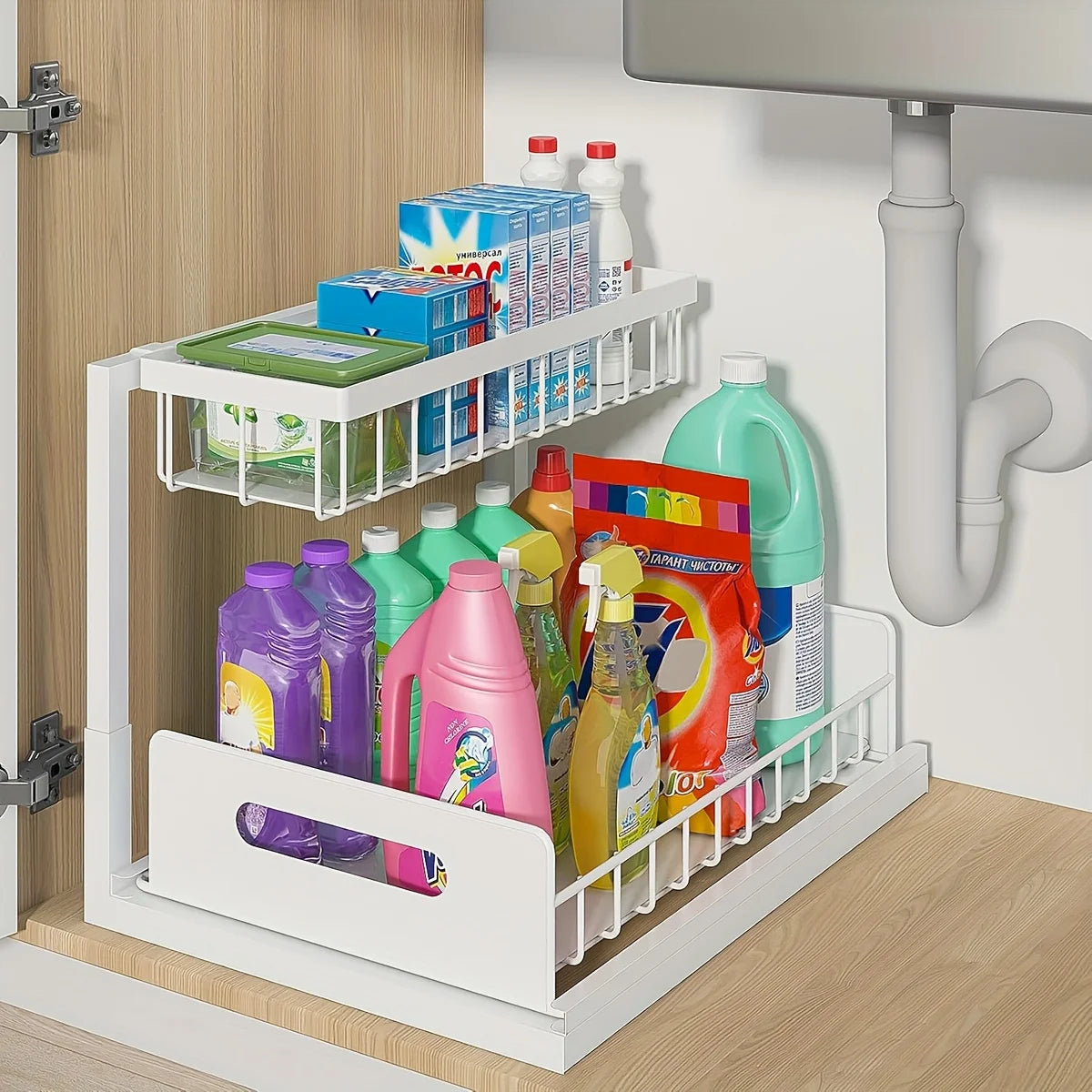 2-Tier Sliding Under Sink Organizer – Rustproof Metal Storage