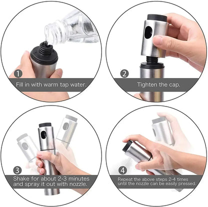 Stainless Steel Oil Sprayer – 100ml Refillable Kitchen Mist Bottle