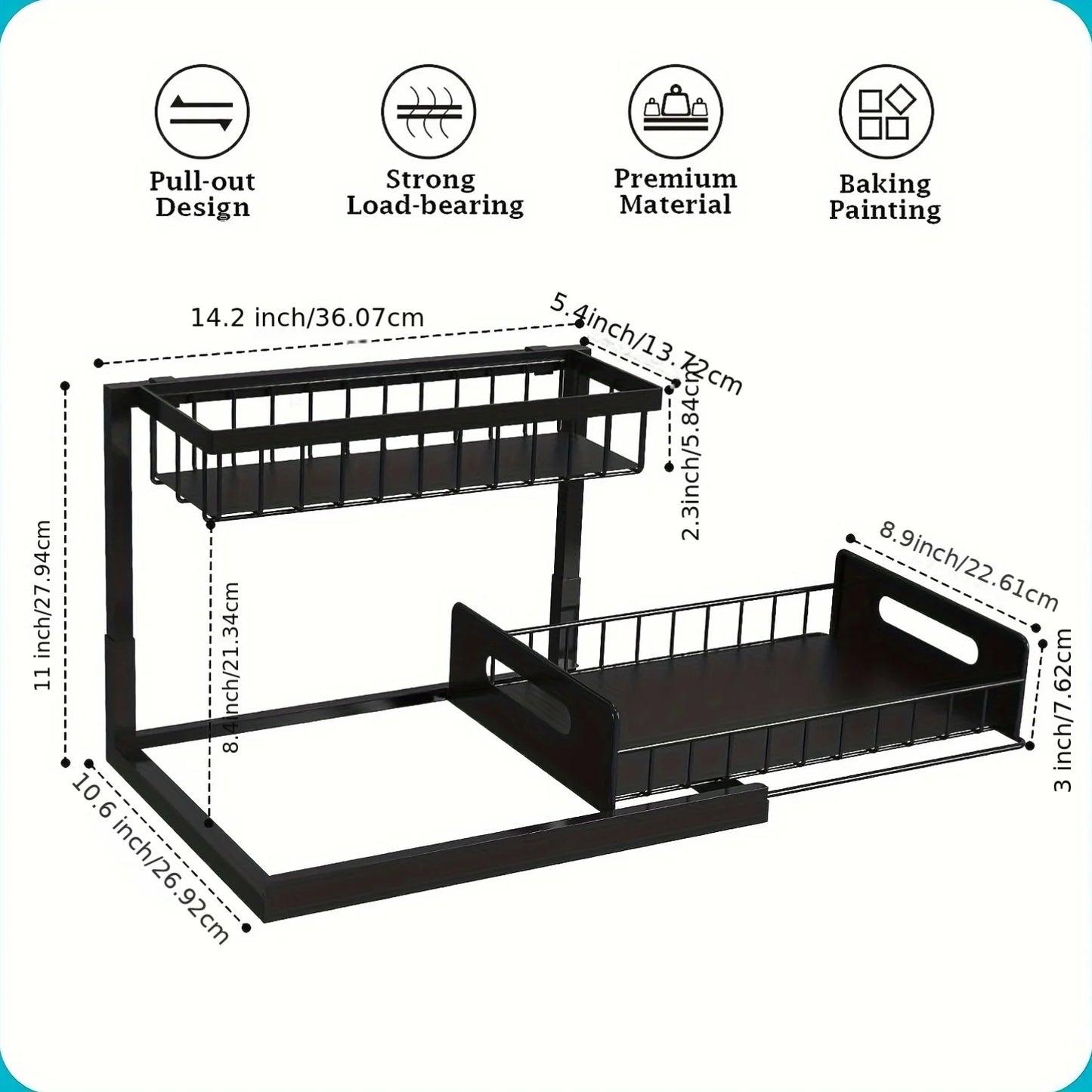 2-Tier Under Sink Organizer – Metal Slide Out Cabinet Shelf