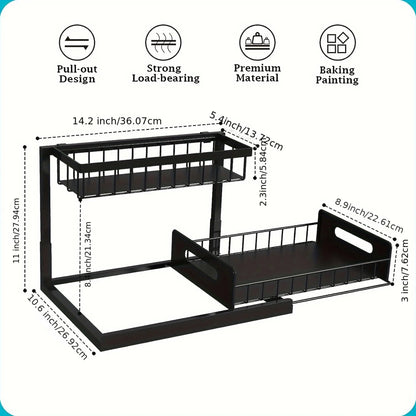2-Tier Under Sink Organizer – Metal Slide Out Cabinet Shelf