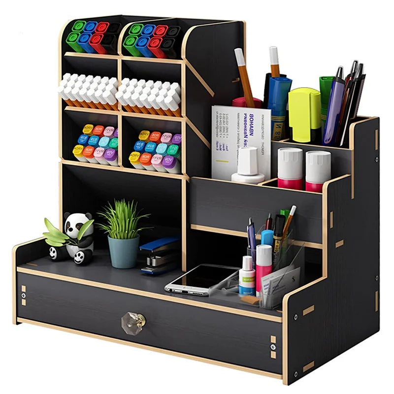 Wooden Desk Organizer – DIY Stationery Storage with Drawer