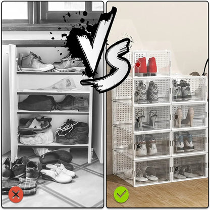12-Pack Stackable Shoe Storage Boxes – Transparent Plastic