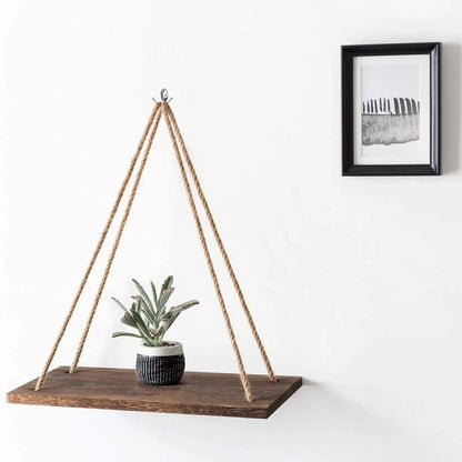 Floating Wall Shelf – Macrame Rope Triangle Wood Rack