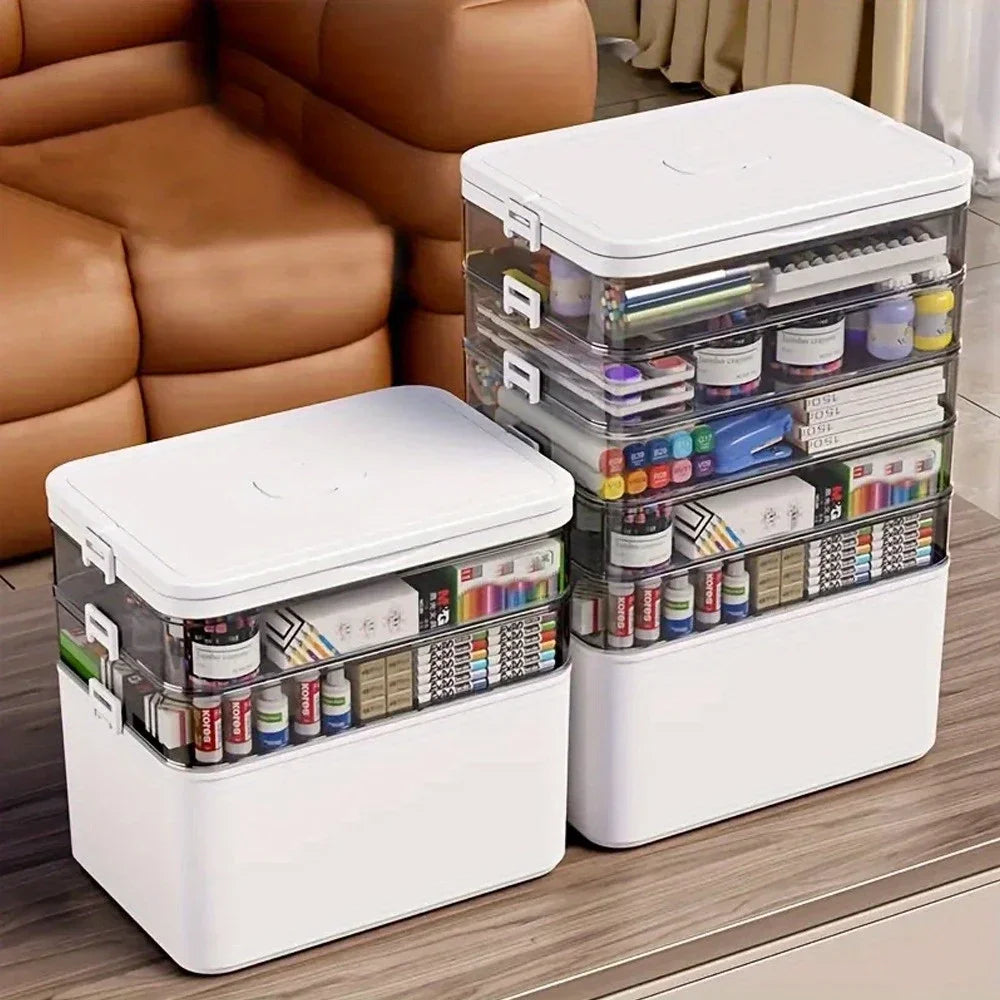 Multi-layer Stationery Organizer – Portable Plastic Desk Box
