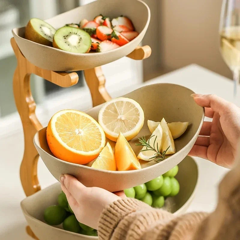Stackable Fruit Bowls with Wooden Stand