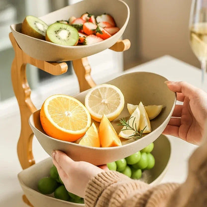Stackable Fruit Bowls with Wooden Stand