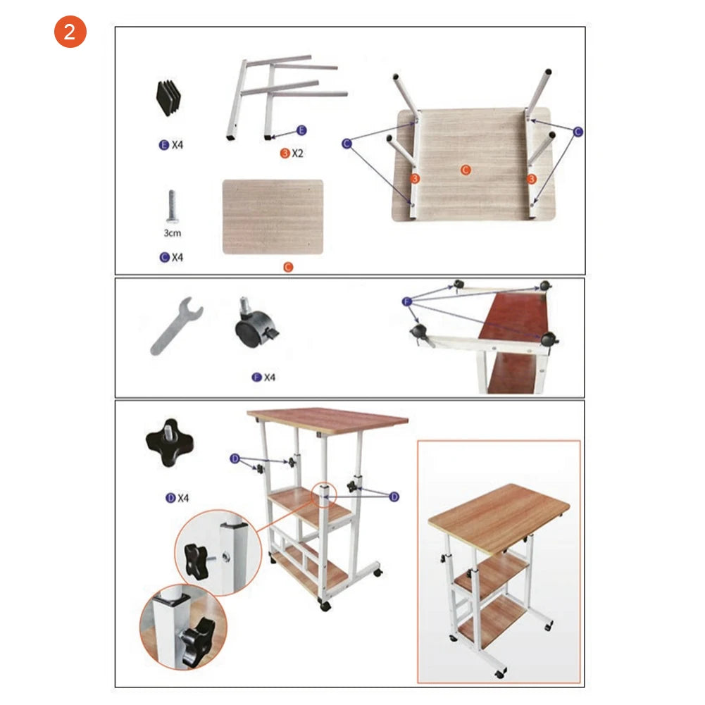 Height Adjustable Laptop Desk – Mobile Wooden Rolling Workstation