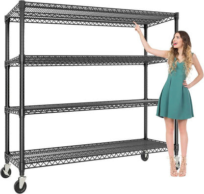 4-Tier Heavy Duty Rolling Wire Shelving Rack – Stainless Steel