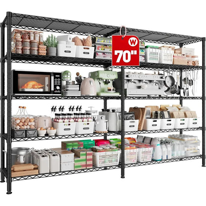 70" Heavy-Duty 5-Tier Metal Wire Shelving Unit – Black