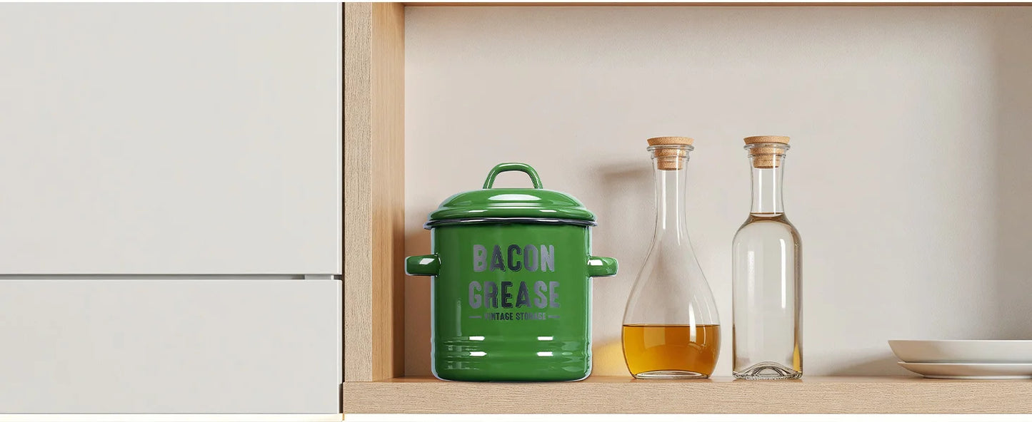 Bacon Grease Container with Strainer – 46oz Farmhouse Kitchen Oil Can