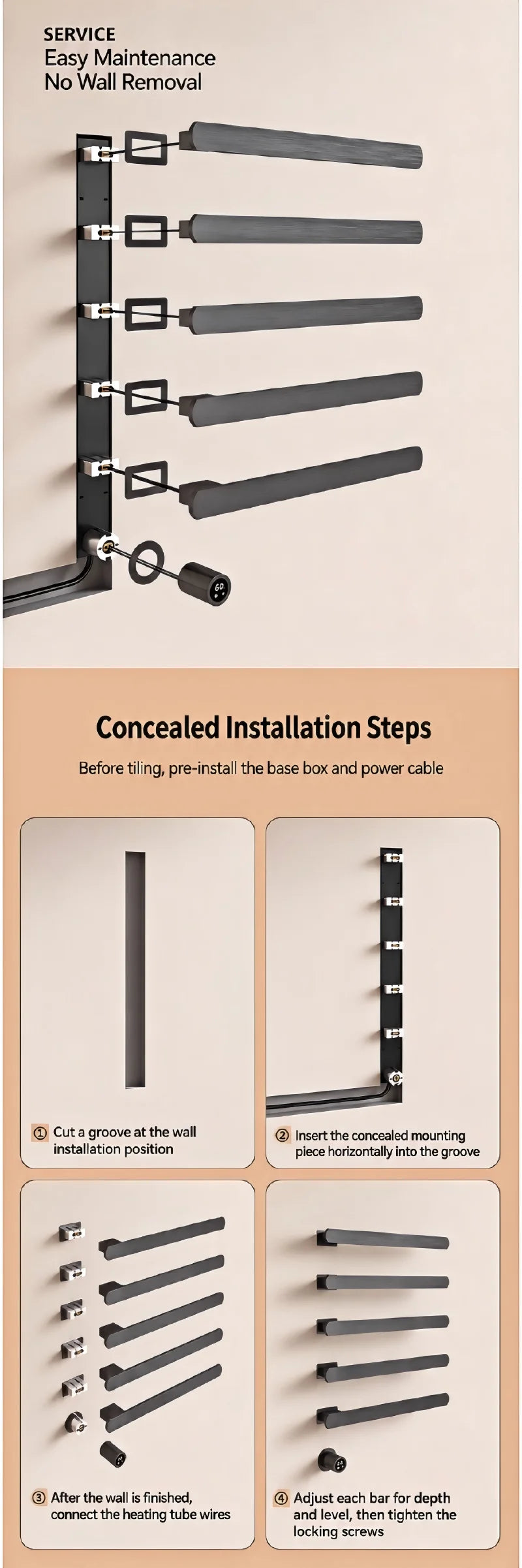 Home Standard | Electric Heated Towel Rail – Smart Control Towel Warmer SS304 Hidden Wire