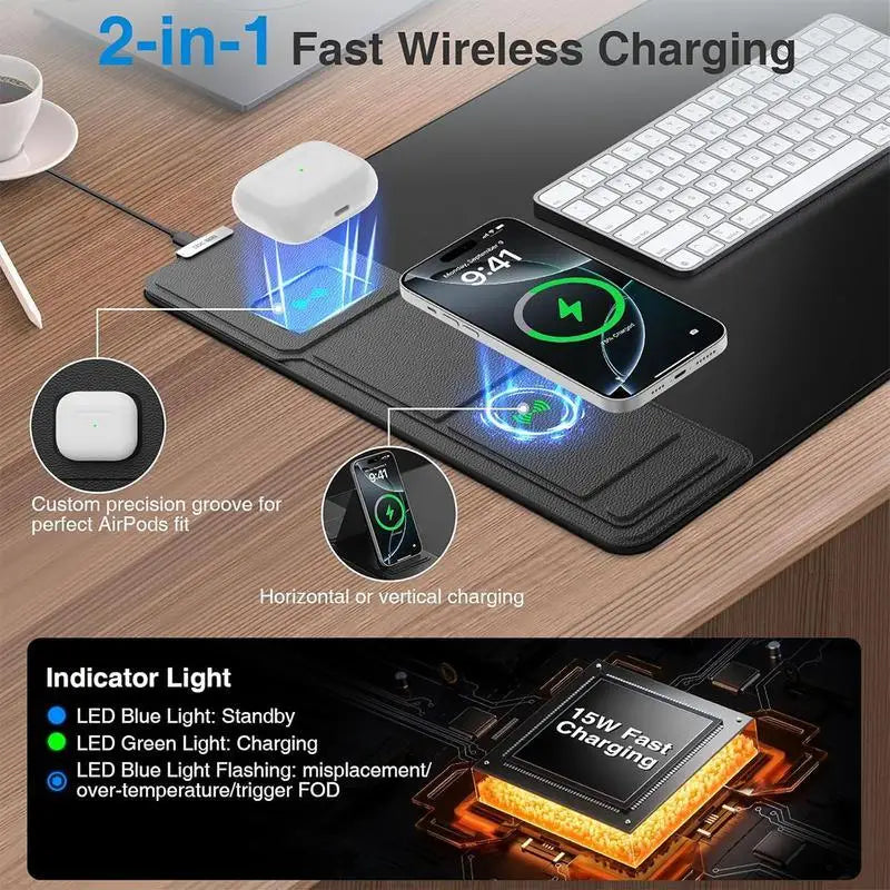Wireless Charging Mouse Pad – 15W Fast Charge 4-in-1 Desk Mat