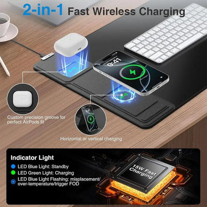Wireless Charging Mouse Pad – 15W Fast Charge 4-in-1 Desk Mat