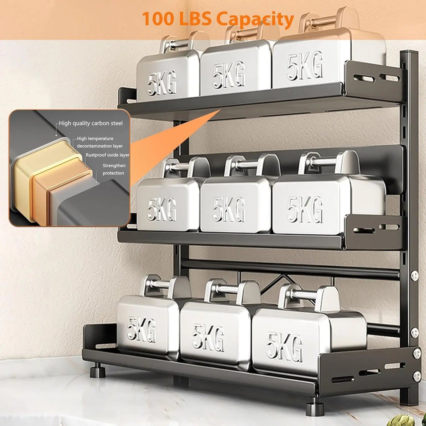 3-Tier Adjustable Spice Rack – Metal Kitchen Countertop Organizer