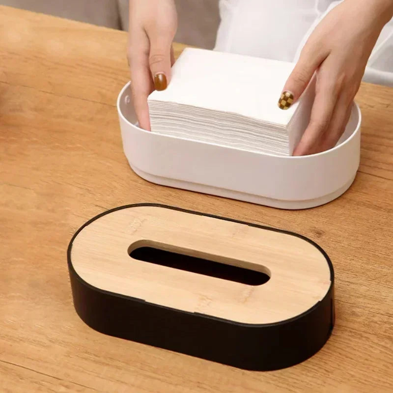 Bamboo Tissue Box Cover – Wooden Countertop Dispenser