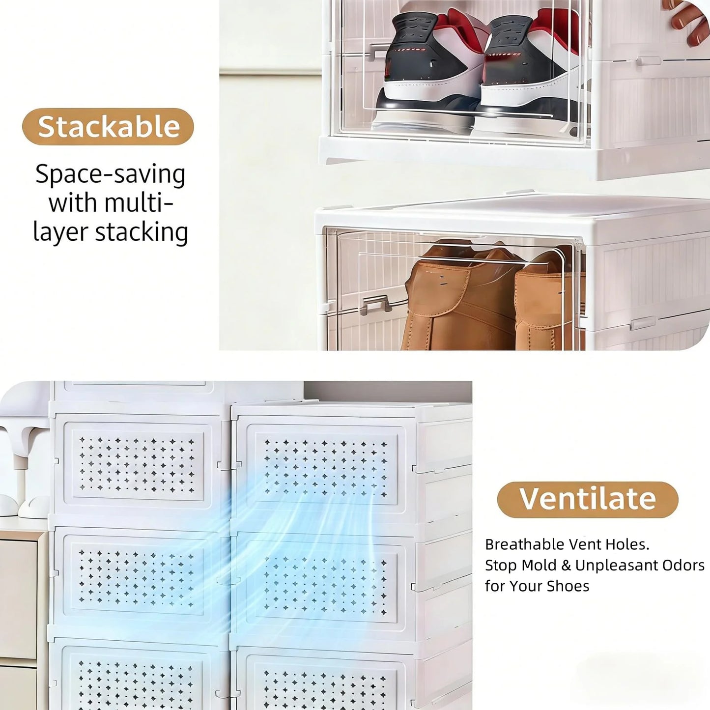 Foldable Clear Shoe Box – 6-Layer Stackable Sneaker Organizer