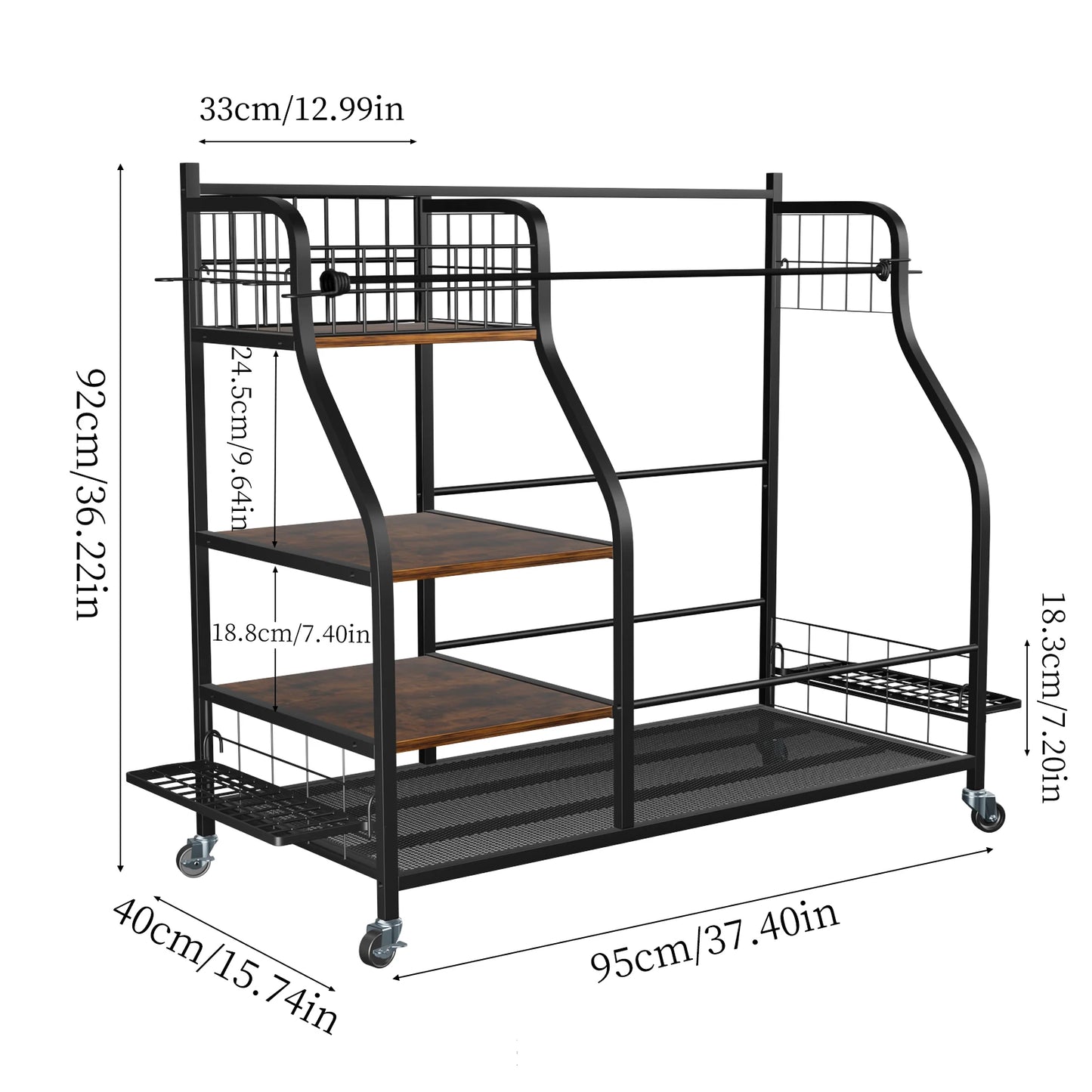 Golf Bag Organizer – 3-Tier Rolling Metal Sports Storage Rack