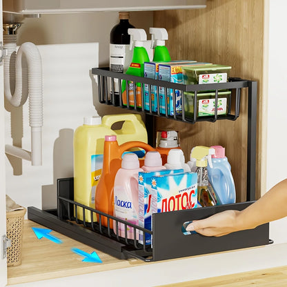 2-Tier Sliding Under Sink Organizer – Rustproof Metal Storage
