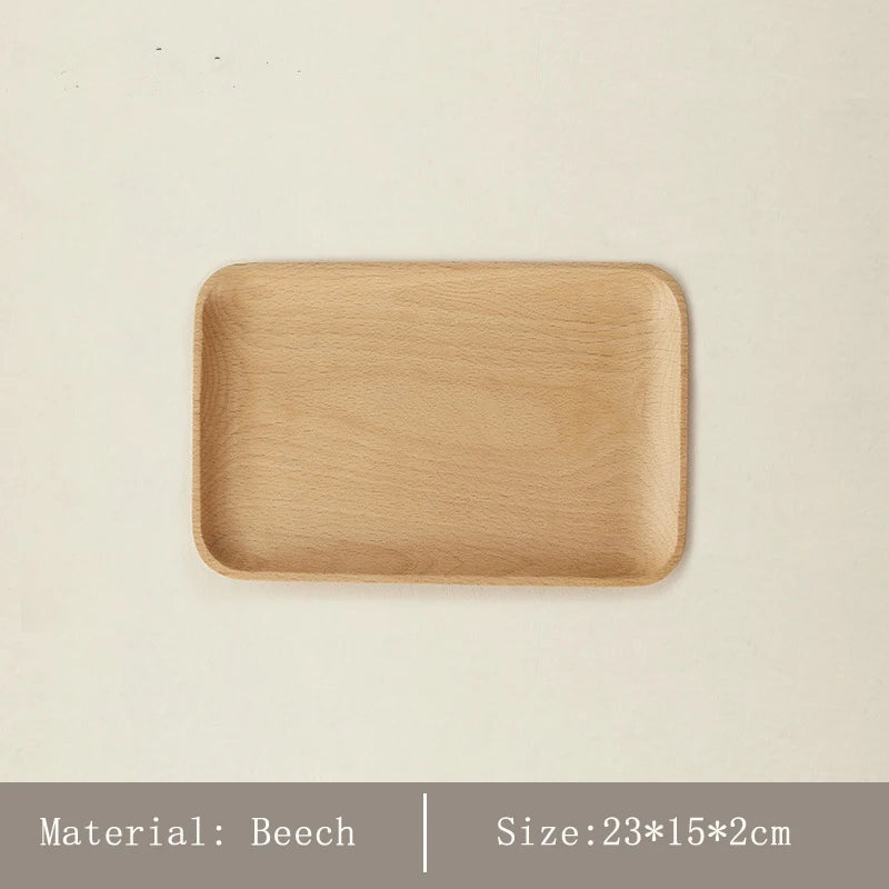 Japanese-Style Minimalist Wooden Serving Tray – Beech & Walnut Desk Organizer