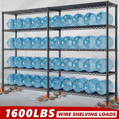 70" Heavy-Duty 5-Tier Metal Wire Shelving Unit – Black