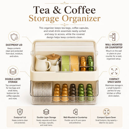 Tea Bag Storage Box – Dustproof Double-Layer Countertop Organizer