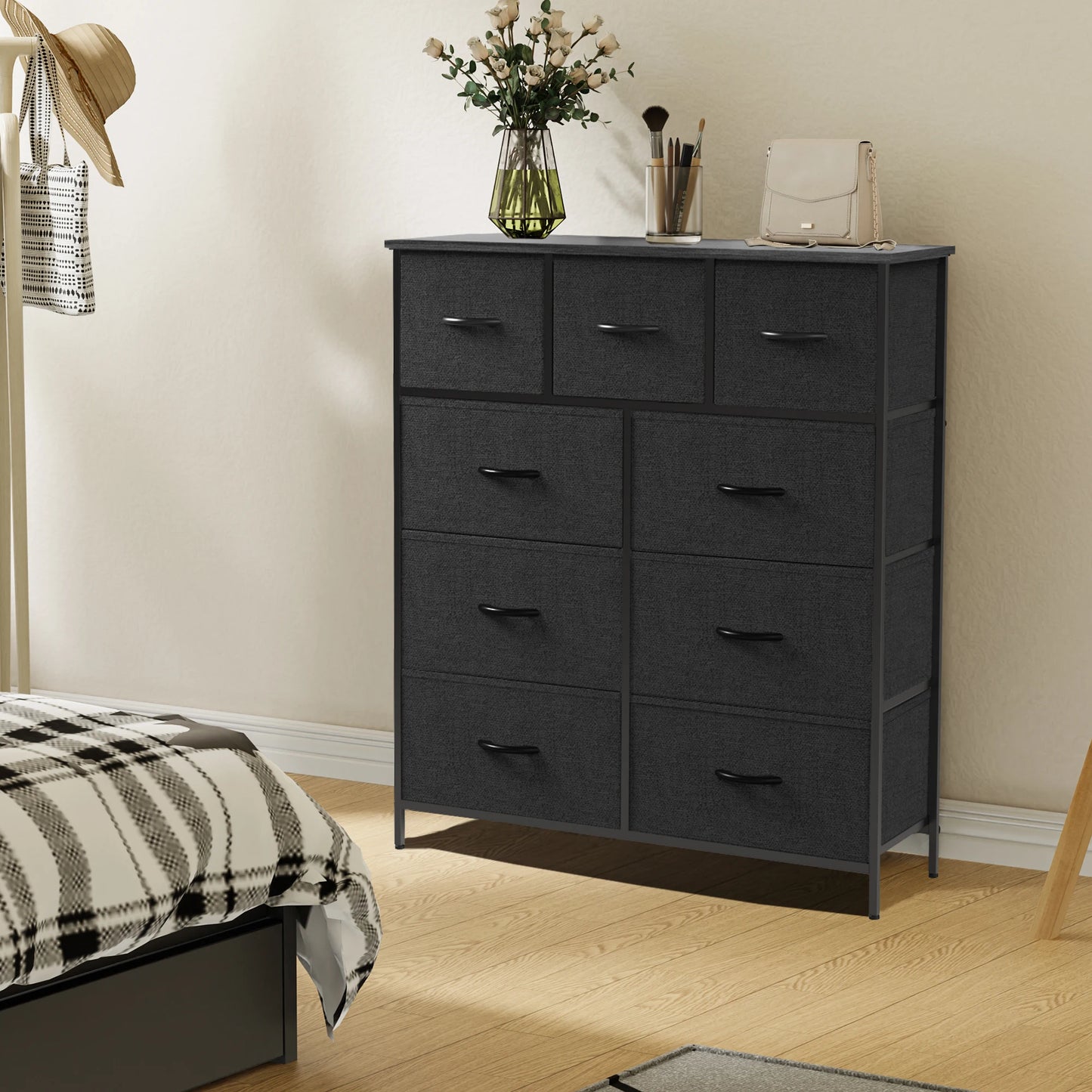 9-Drawer Bedroom Dresser – Fabric Storage Organizer with Metal Frame