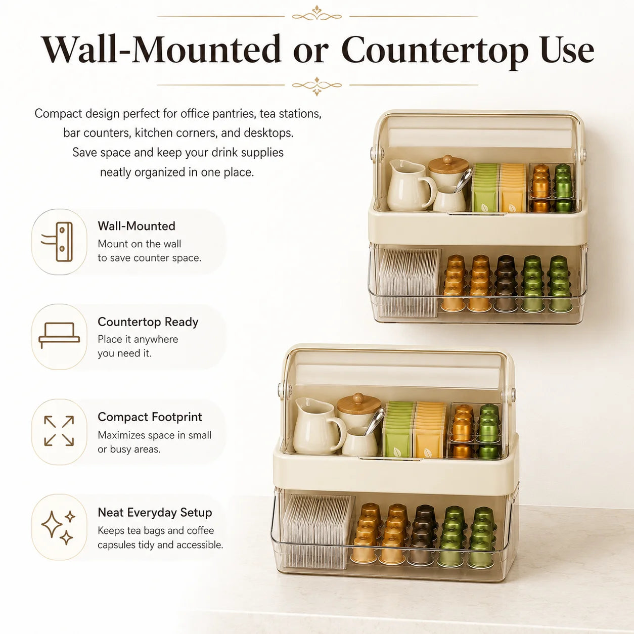Tea Bag Storage Box – Dustproof Double-Layer Countertop Organizer