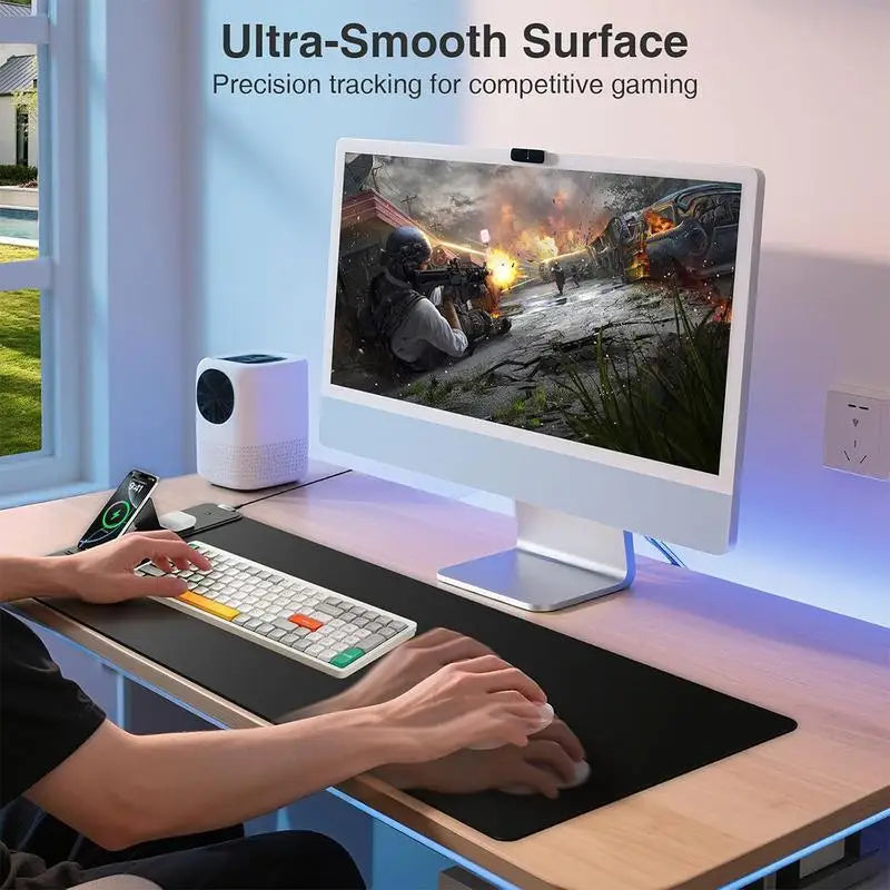 Wireless Charging Mouse Pad – 15W Fast Charge 4-in-1 Desk Mat