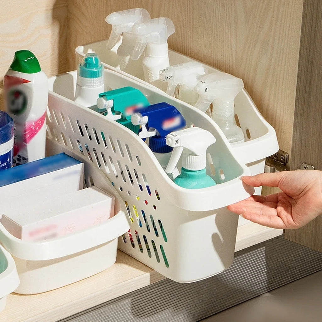 Kitchen Storage Basket – Rolling Under Sink Organizer, White