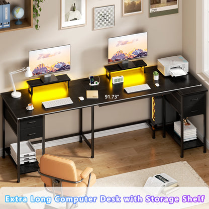 93-Inch L-Shaped Office Desk – With Power Outlets and LED Lights