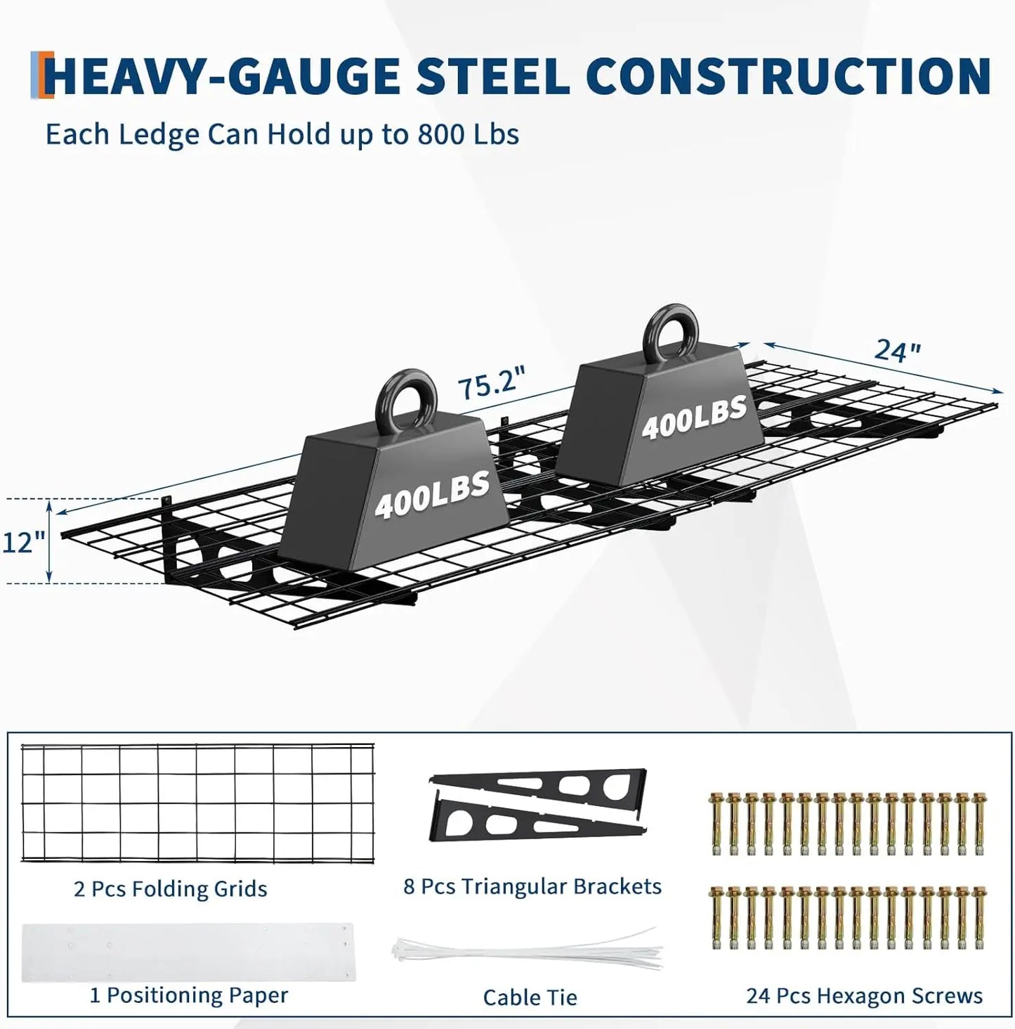 2-Pack Garage Wall Shelving – 2x6ft Heavy Duty Metal Storage Rack