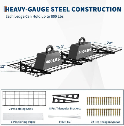 2-Pack Garage Wall Shelving – 2x6ft Heavy Duty Metal Storage Rack