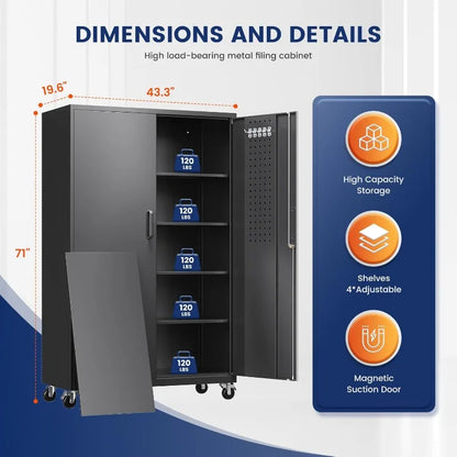 Metal Garage Storage Cabinet – Rolling Steel with Locking Doors