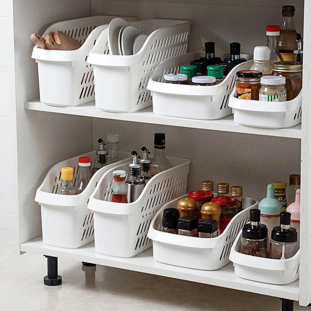 Kitchen Storage Basket – Rolling Under Sink Organizer, White