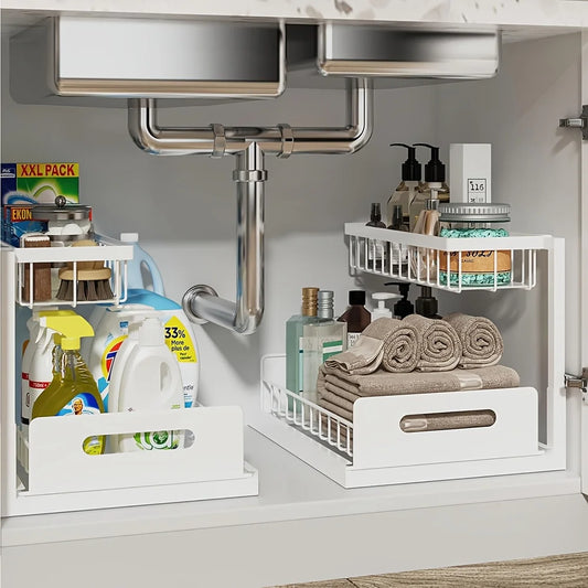 2-Tier Sliding Under Sink Organizer – Rustproof Metal Storage